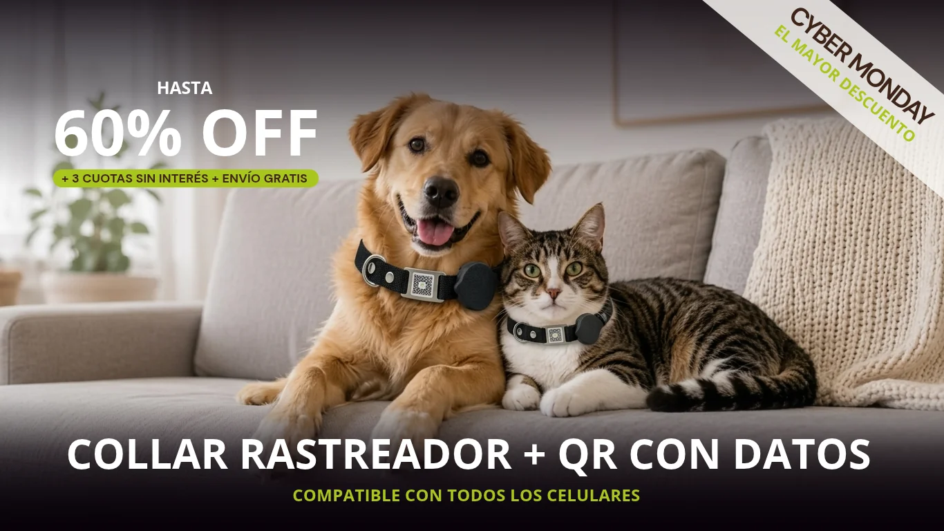 Cyber Monday: collar rastreador con QR para perros y gatos, hasta 60% OFF, 3 cuotas sin interés y envío gratis